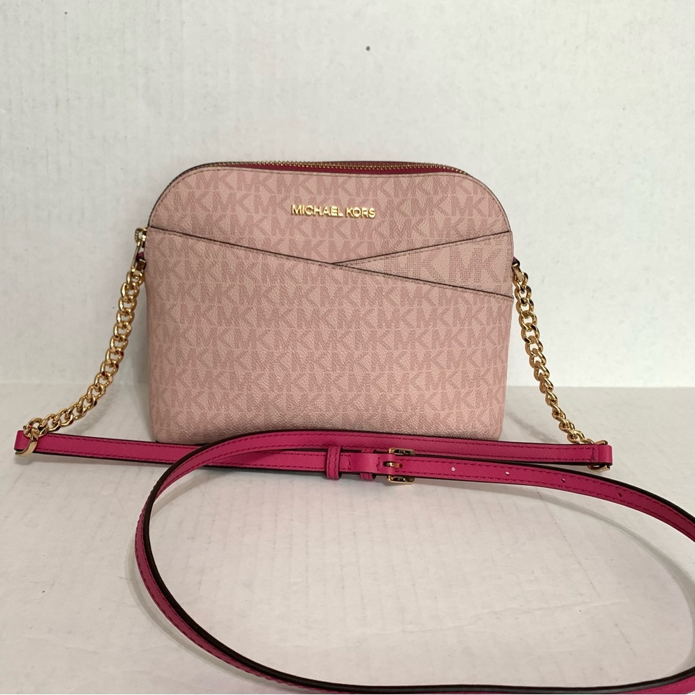 Michael Kors Jet Set Travel Medium Logo Dome Crossbody Purse French Pink